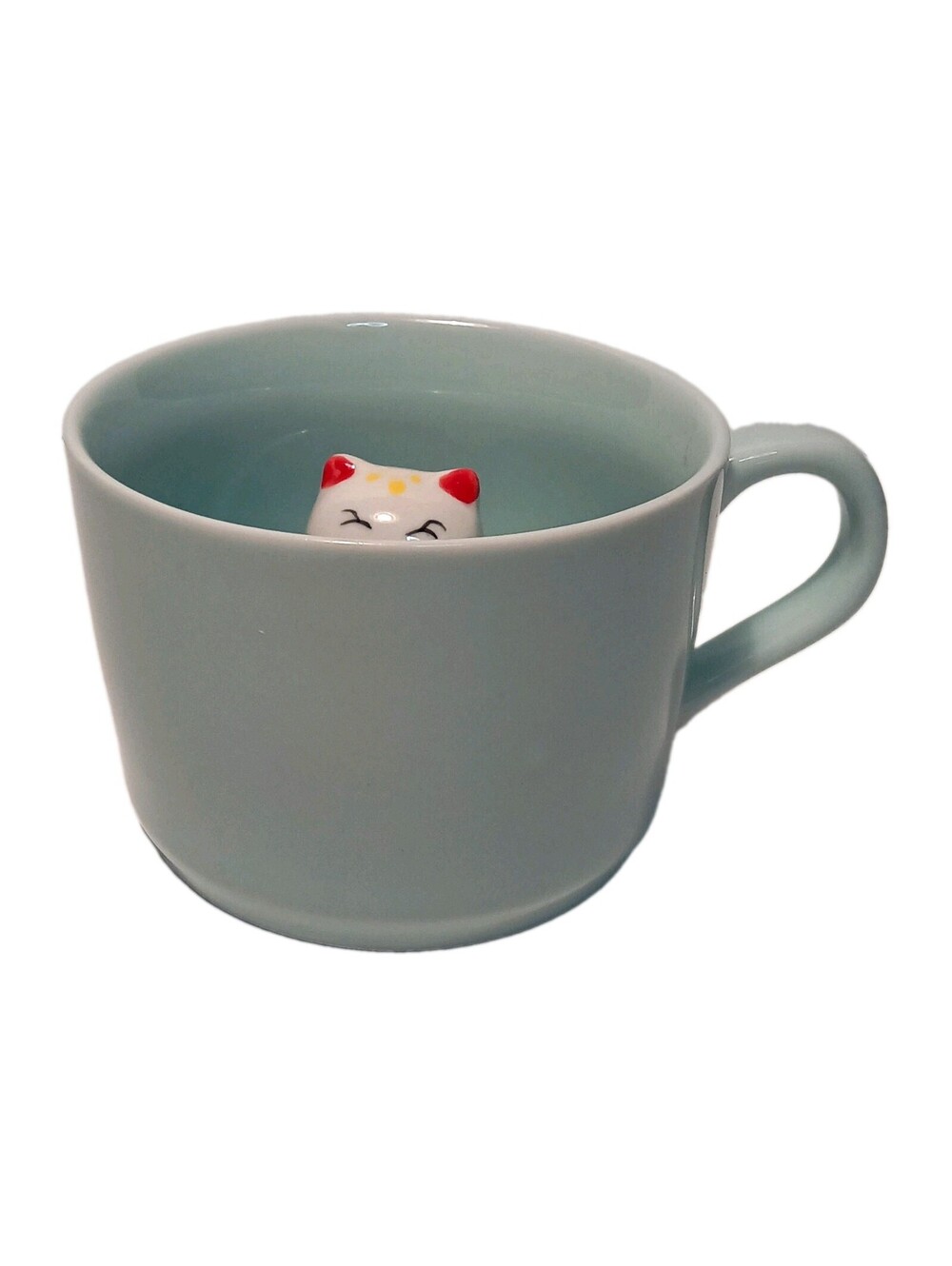 Zah Ceramic Cat Mug 3D Hidden Animal Coffee Cup Light Blue Pastel